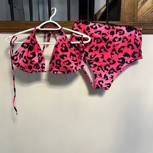 Pink cheetah bikini suit, size 0XL